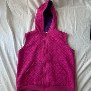 Vintage Pink Quilted Sleeveless Hooded Vest, XL (14-16)